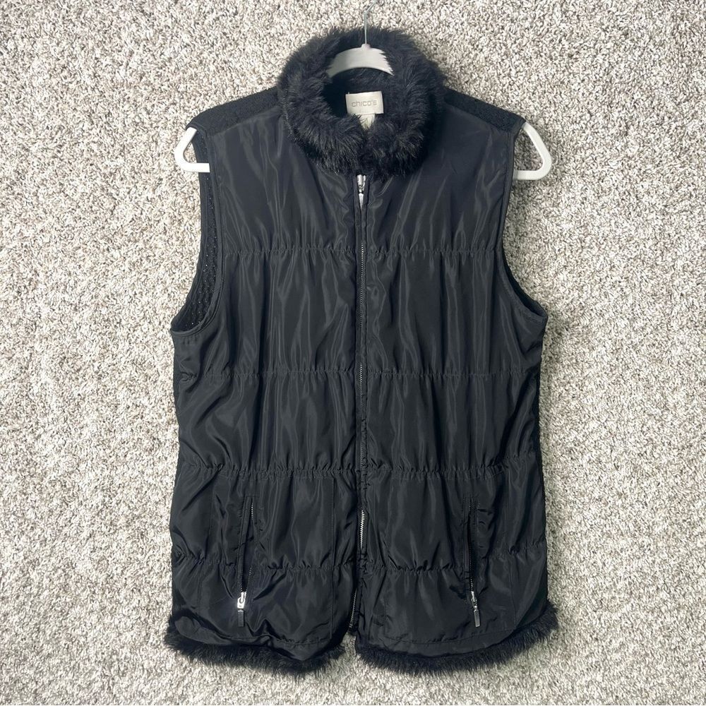 Chico’s‎ Vest Women’s 1 / Medium / 8 Black Nylon & Knit Back Stretch Zip Up